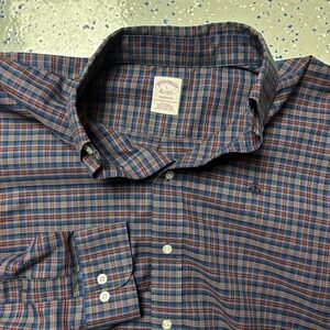 Brooks Brothers Button Shirt Oxford Mens Large Multicolor Plaid Madison Supima